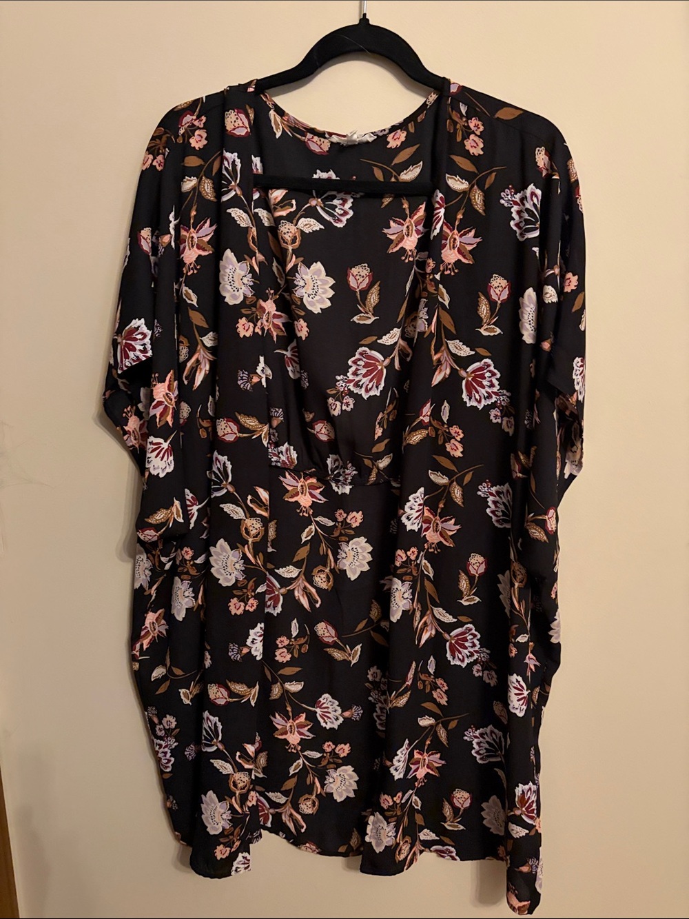 Maurices Black Floral Kimono Cardigan